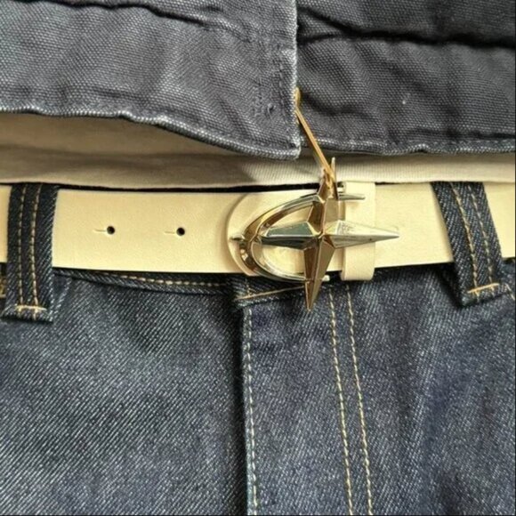 chrome star futuristic emblem white and silver slim belt - Picture 6 of 7